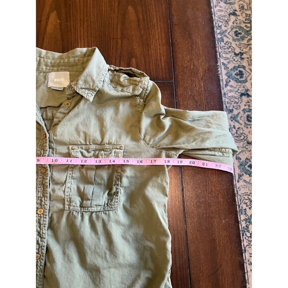 Maeve Green Cotton Military Safari Style Long Sleeve Snap Button Shirt Size 6 - Picture 6 of 7